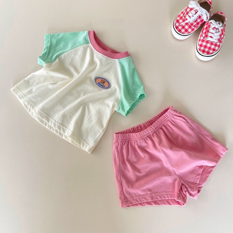 Set Áo Thun Tay Ngắn + Quần Short Thời Trang Hè Hàn Quốc Mới 2023 Cho Bé