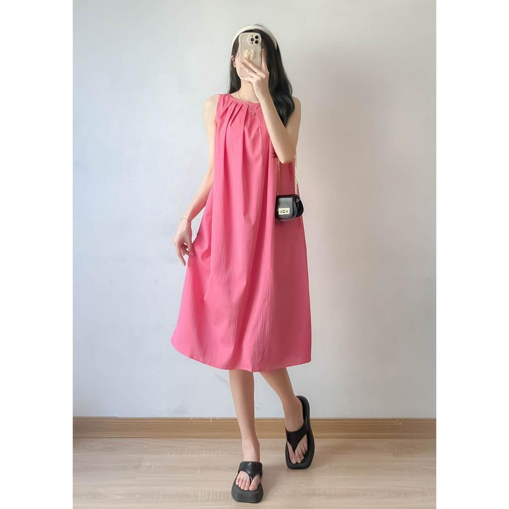 Váy babydoll xếp ly ngực EMIX, đầm maxi dáng dài tiểu thư phong cách basic, freesize dưới 55kg chất xước nhật Vay6199