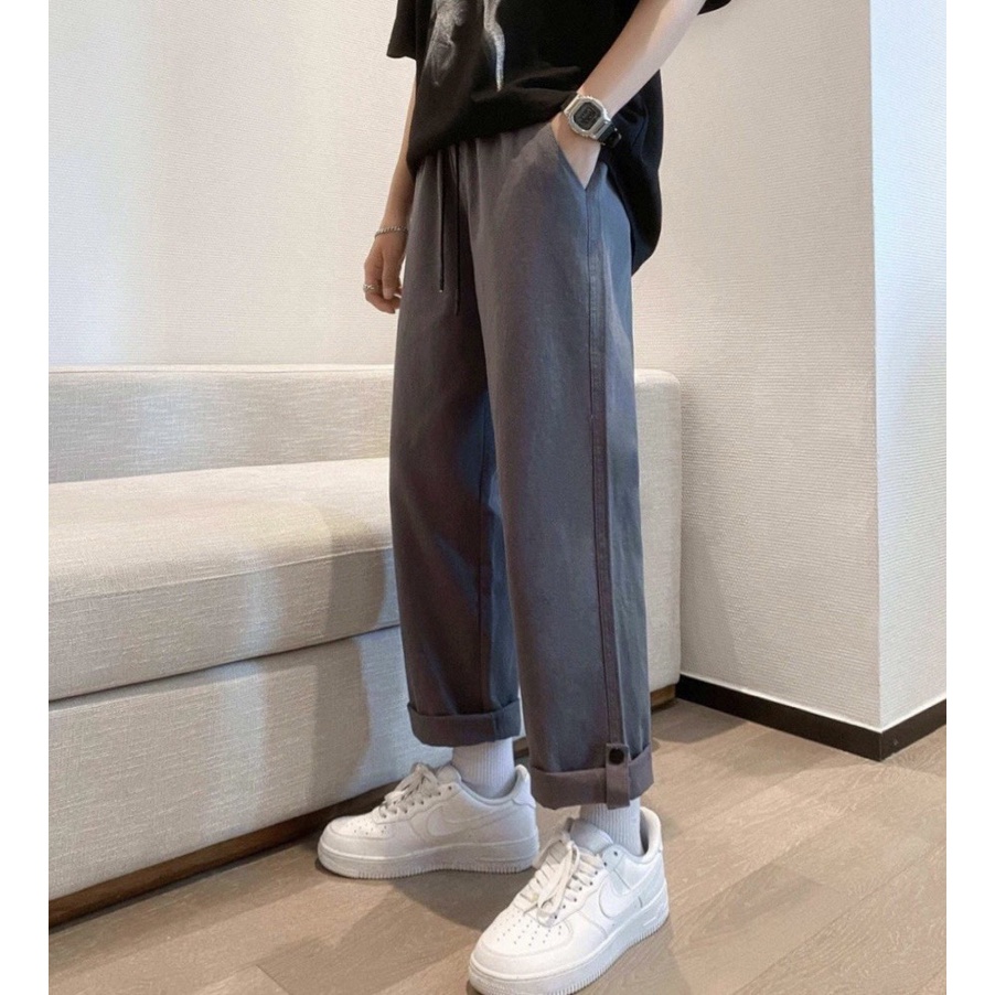 Quần Baggy Kaki unisex  Basic nam nữ cạp chun ống rộng   xan gau phong cách Hàn Quốc tre trung nang dong