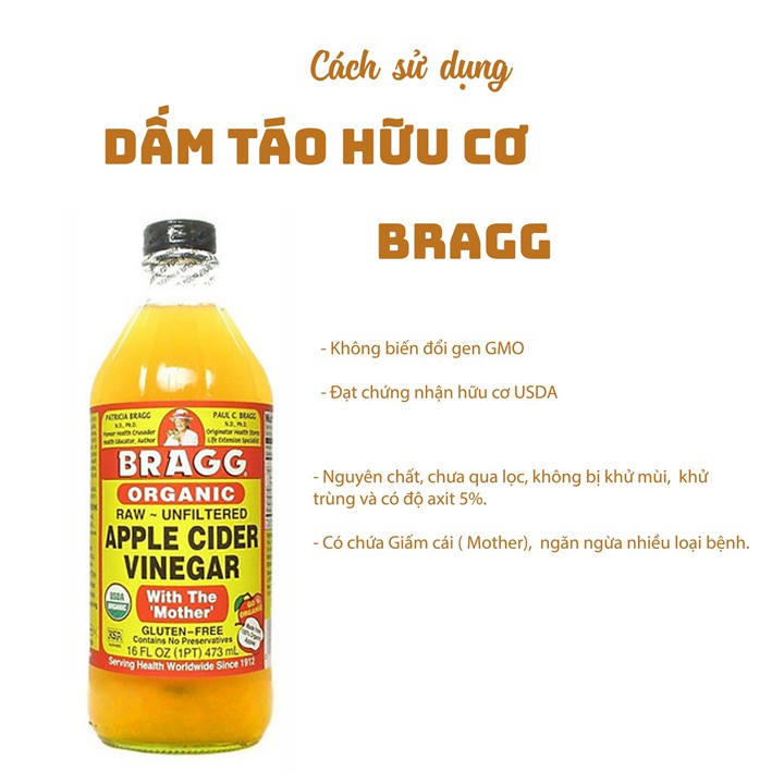 Giấm táo hữu cơ vinegar organic Bragg 473ml