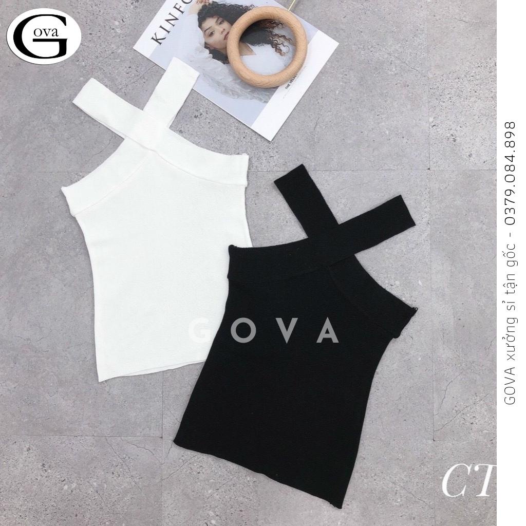Áo Croptop HAI DÂY ĐẮP CHÉO BẢN TỎ Thun Gân Kiểu Sexy Nữ, Áo Thun Ôm Body Đẹp GOVA