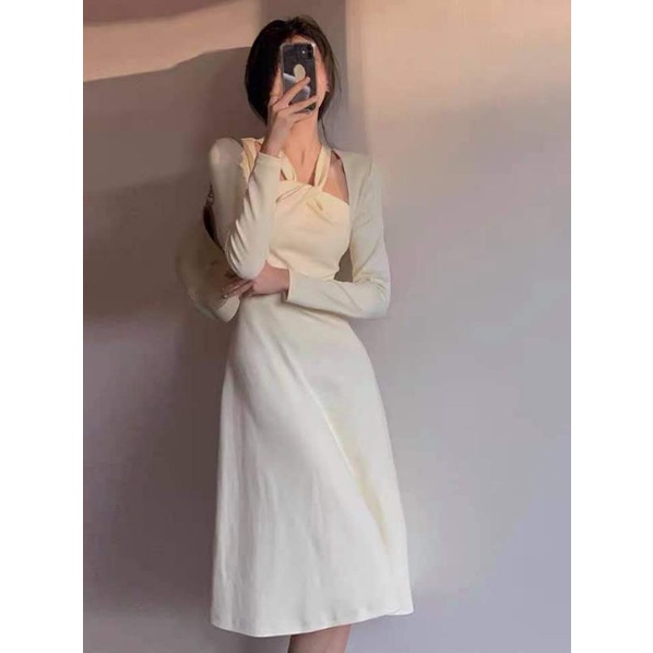 Đầm váy nữ xoắn cổ tay dài hot hit Nau Dress