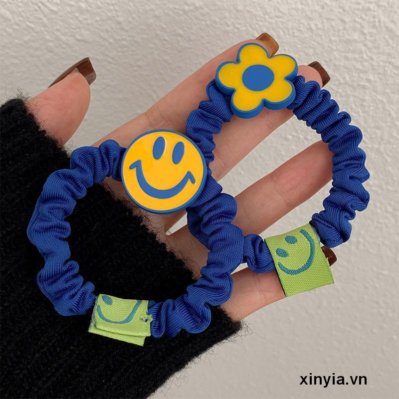 Dây buộc tóc cao su co giãn họa tiết hoa mặt cười xinh xắn cho nữ