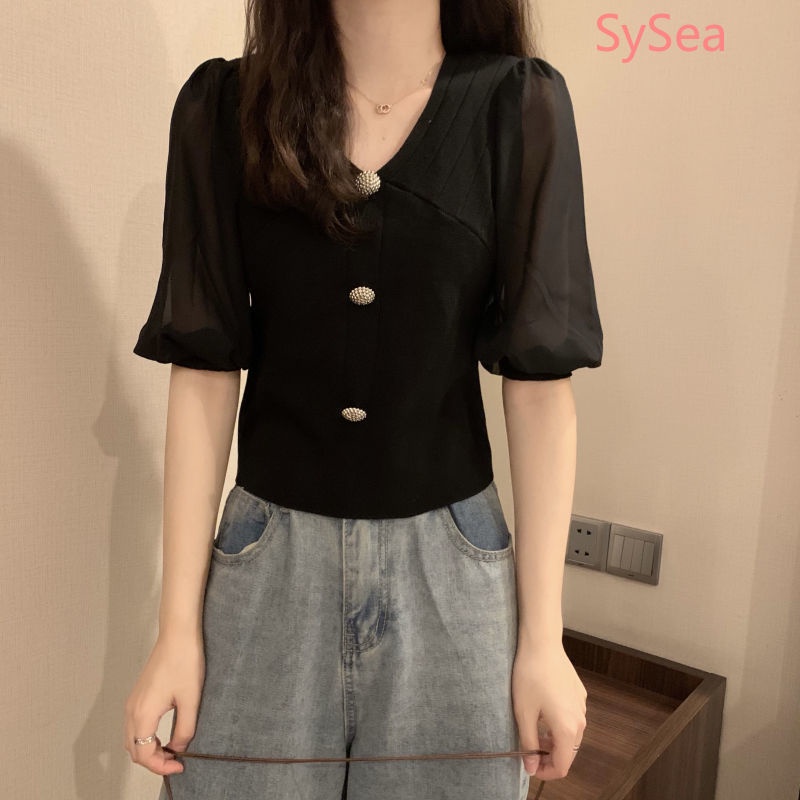 Áo Dệt Kim Phối Ren Thời Trang Mùa Hè Pháp Cho Nữ