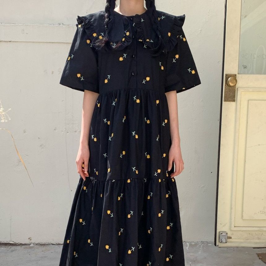 Đầm Chữ A Cổ Búp Bê In Họa Tiết Hoa Nhí Thời Trang Phong Cách Hàn Quốc Dành Cho Nữ