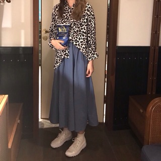 ORDER Set áo báo đốm & chân váy vintage dáng dài