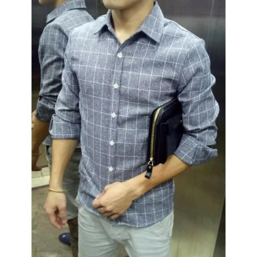 Áo Sơ Mi Xám Kẻ Ca Rô Cao Cấp Phom Chuẩn Vải Mềm Mặc Mát Không Xù Không Nhăn 4.9 Cao Cấp | BigBuy360 - bigbuy360.vn