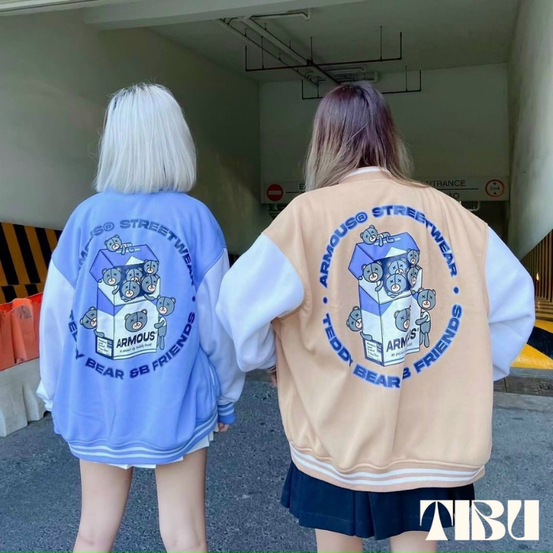 Áo khoác bomber cardigan nam nữ unisex phối tay TIBU thu đông 2 màu mềm mại cá tính