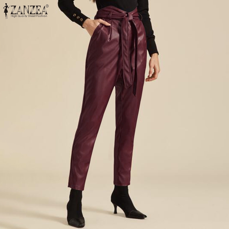 Quần Dài ZANZEA  Chất Liệu Da Ống Rộng Thời Trang Cho Nữ