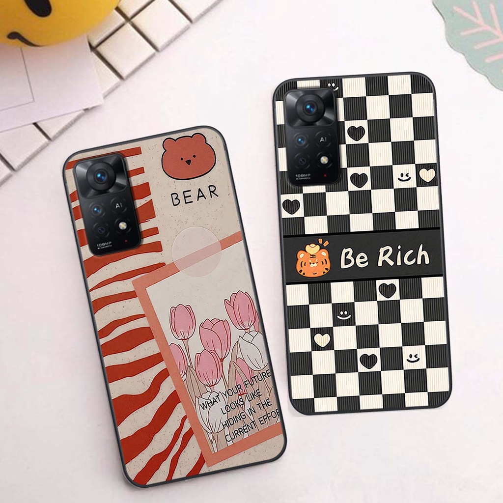 Ốp Xiaomi Redmi Note 11 4G / Note 11S / Note 11 Pro 5G gấu Bear rick caro vuông thời trang siêu đẹp