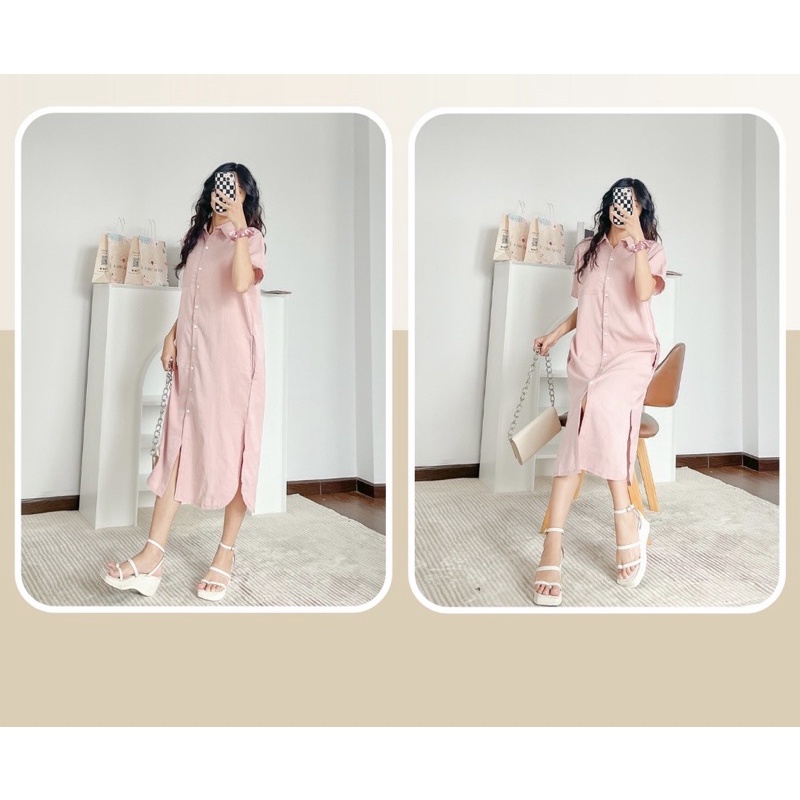 ĐẦM SƠMI TAY NGẮN SUÔNG FABRI DRESS thiết kế form rộng oversize tone màu trơn basic style ullzang hàn quốc