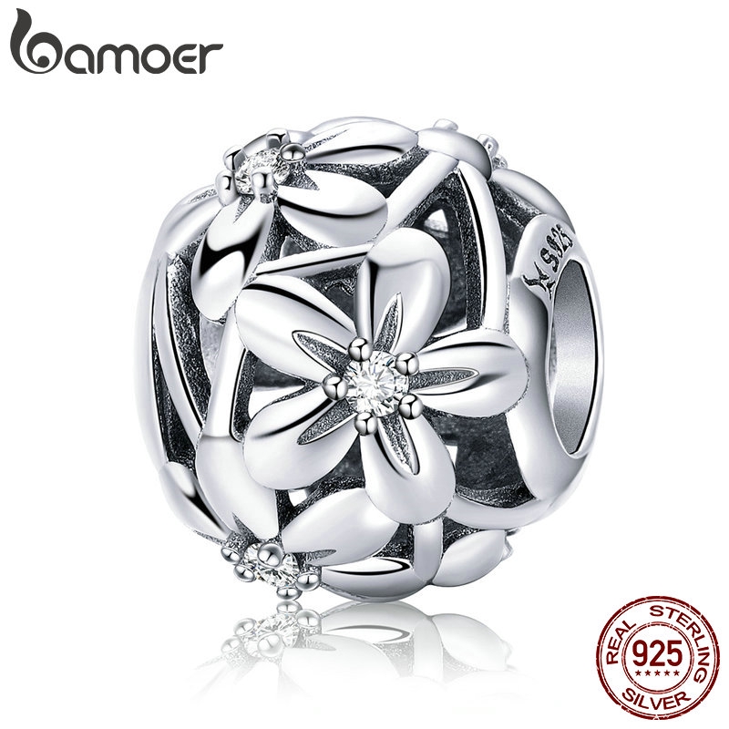 Phụ Kiện Hạt Trang Sức Bamoer Bạc S925 Hình Bông Hoa Dùng Làm Trang Sức DIY