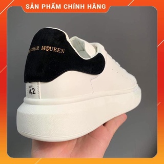 Giày Mcqueen gót đen nỉ, giày thể thao nam nữ trắng gót đen đế cao -kami998