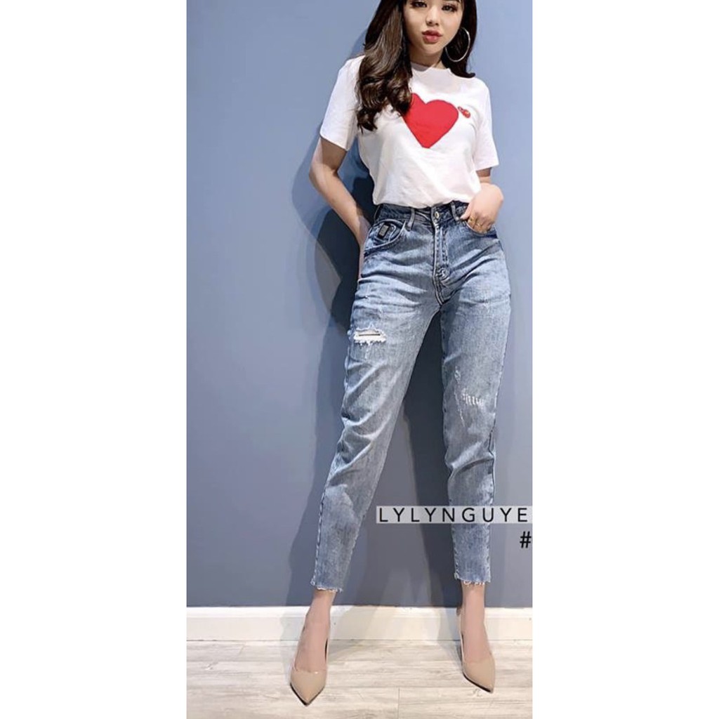QUẦN JEAN 9 TẤC BIG SIZE rách nhẹ có vá đắp lưng cao co dãn mạnh ms 2728 3599