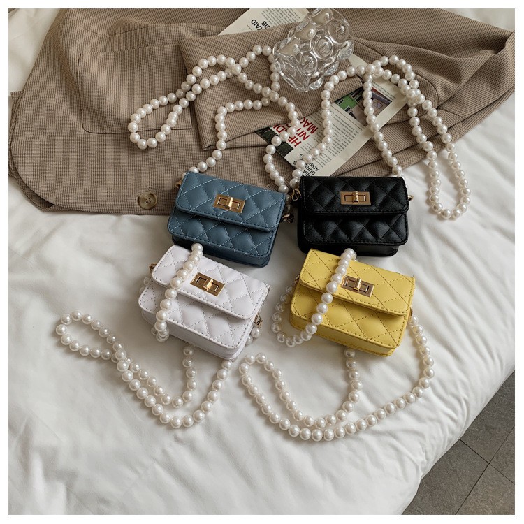  Túi xách hình vuông nhỏ đính đá phối ngọc trai giả thời trang 2021 phổ biến mới