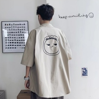 Áo Thun Tay Ngắn Màu Trơn In Họa Tiết Hoạt Hình Phong Cách Nhật Hàn Cho Nam Thời trang phong cách hàn quốc ngắn tay unisex và simple áo thun cổ tròn