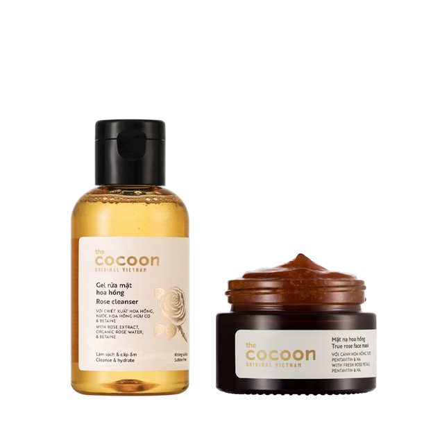 Combo gel rửa mặt hoa hồng cocoon 140ml + mặt nạ hoa hồng cocoon 30ml cấp ẩm