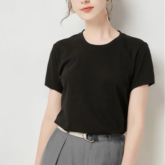 Áo Thun Nữ Đen Cotton SUPIMA Mềm Mát, Màu Trơn, Co Giãn, Phông Form Ôm Nhẹ Tập Gym Thể Thao Mặc Nhà Đi Làm METROFIT