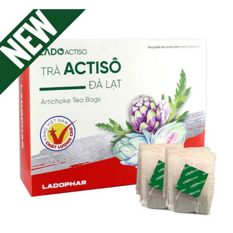 Trà túi lọc Atiso. Trà Actiso dược phẩm Lâm Đồng- ladophar. mát gan lợi tiểu.  hộp 100 túi lọc.