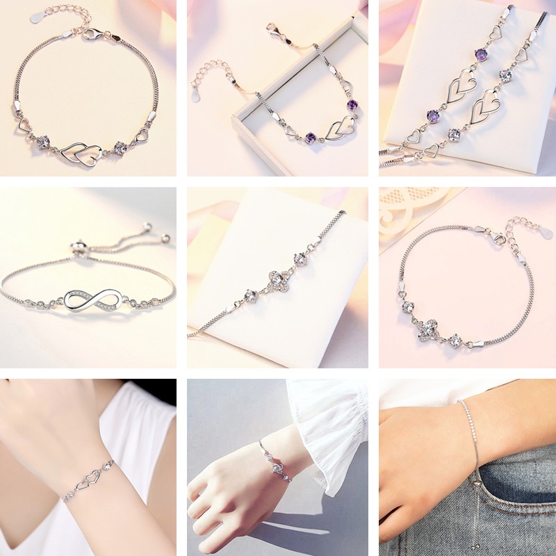 Vòng tay bạc mạ lắc tay cỏ 4 lá nữ xinh xắn đính đá pha lê lấp lánh thời trang thanh lịch