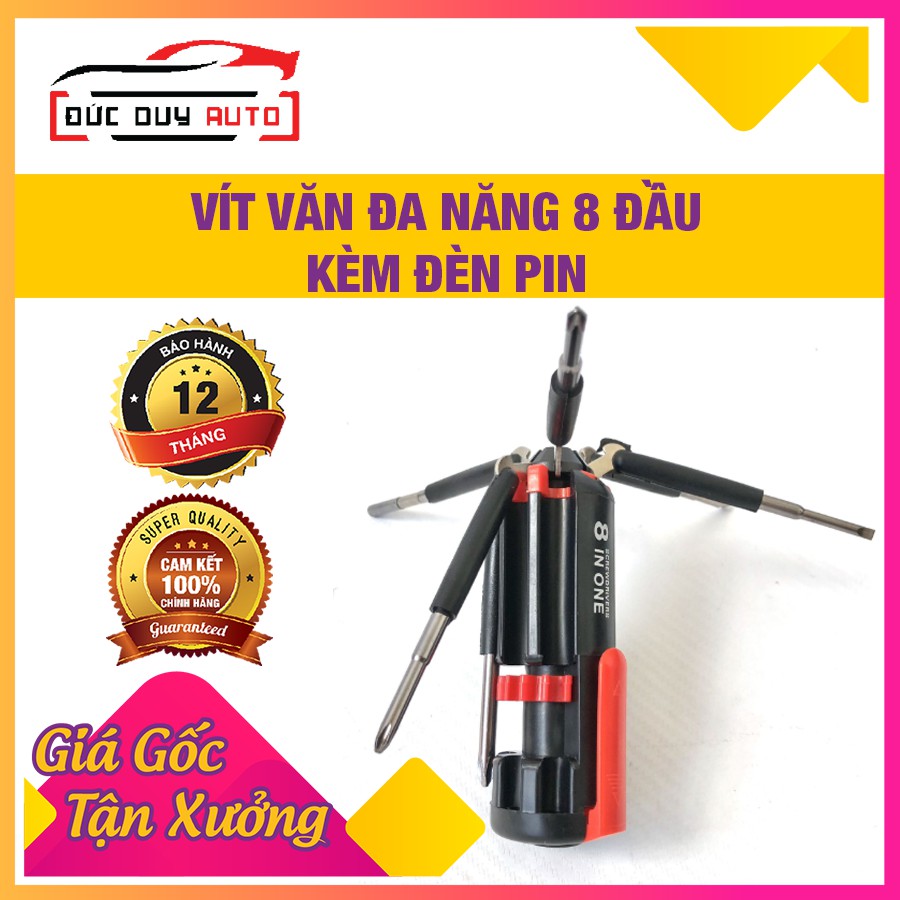 Vít vặn đa năng 8 đầu có kèm đèn pin