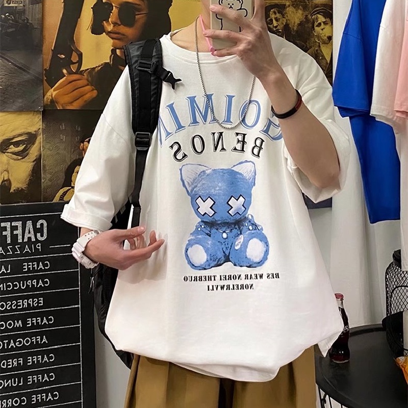 Áo Thun Tay Ngắn Dáng Rộng In Hình Gấu Hoạt Hình Thoải Mái Thời Trang Mùa Hè Cho Nam Và Nữ size M-5XL