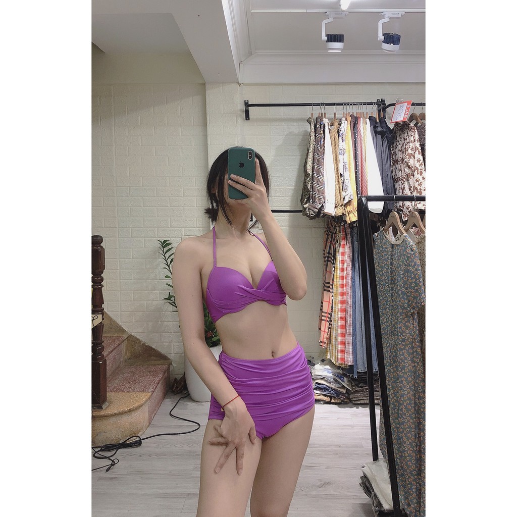 Bikini 2 mảnh áo bơi nữ áo tắm sexy màu tím nổi bật cá tính [Có video]