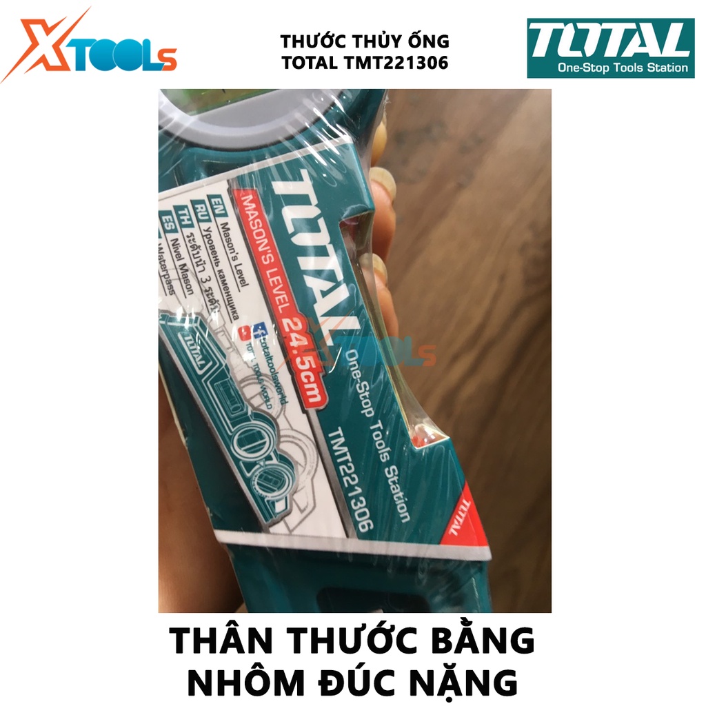 Thước thủy ống TOTAL TMT221306 | thước nivo Chiều dài 24,5cm, Độ chính xác 0,5mm, Bề mặt đáy nghiền mịn, Thân thước bằng