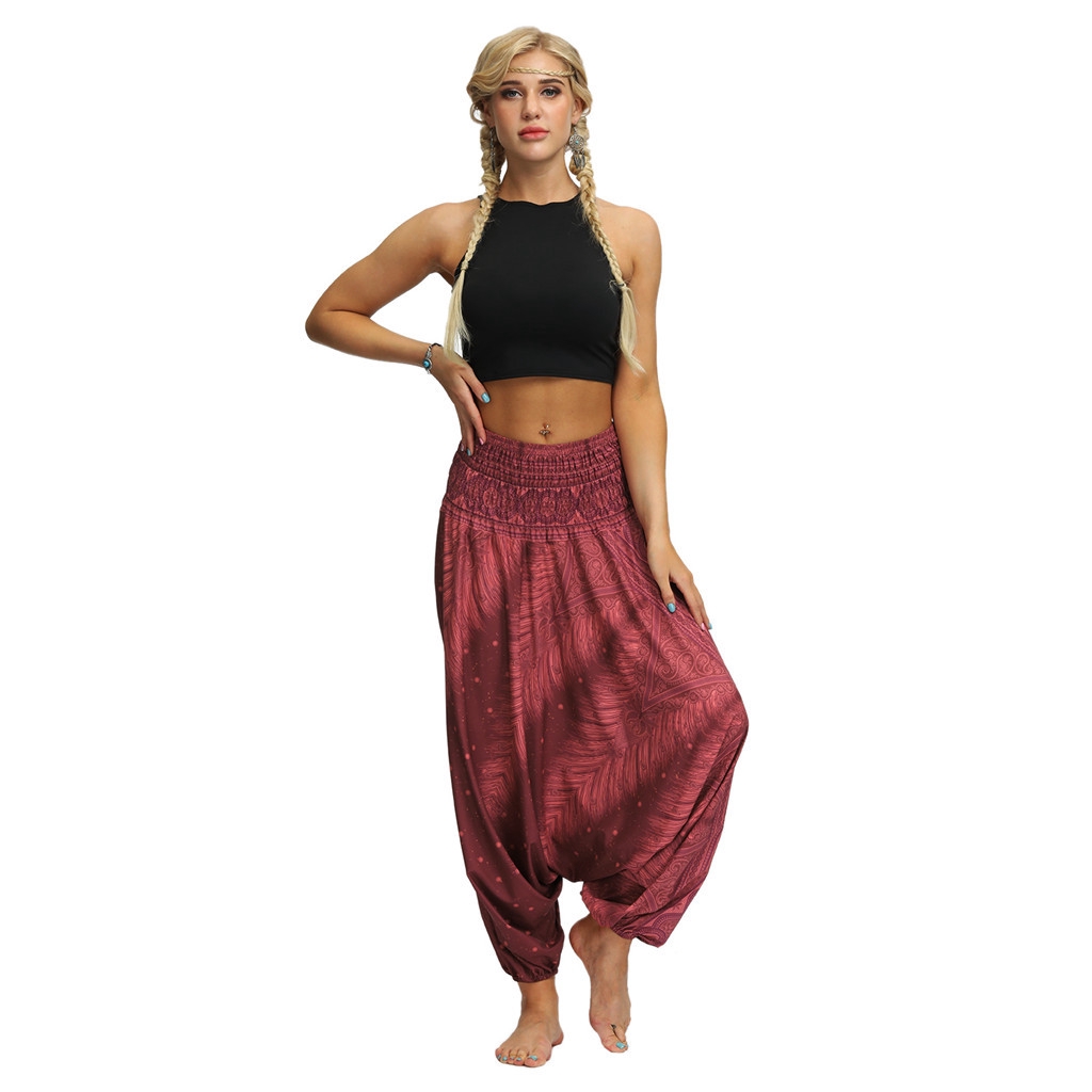 Quần tập Yoga nữ ống rộng lưng cao phong cách Boho | BigBuy360 - bigbuy360.vn