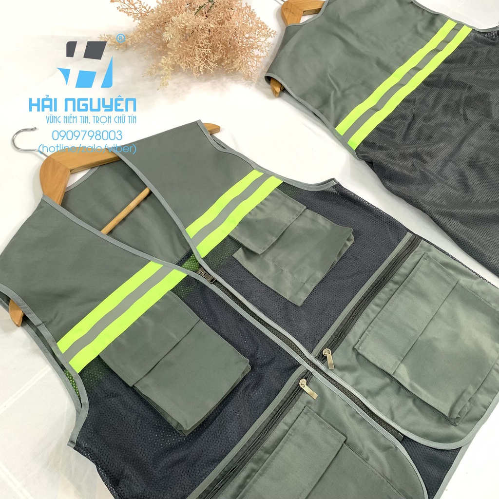 Áo gile kỹ sư phản quang bảo hộ lao động 3 kéo, 6 túi cao cấp - áo kỹ sư bảo hộ