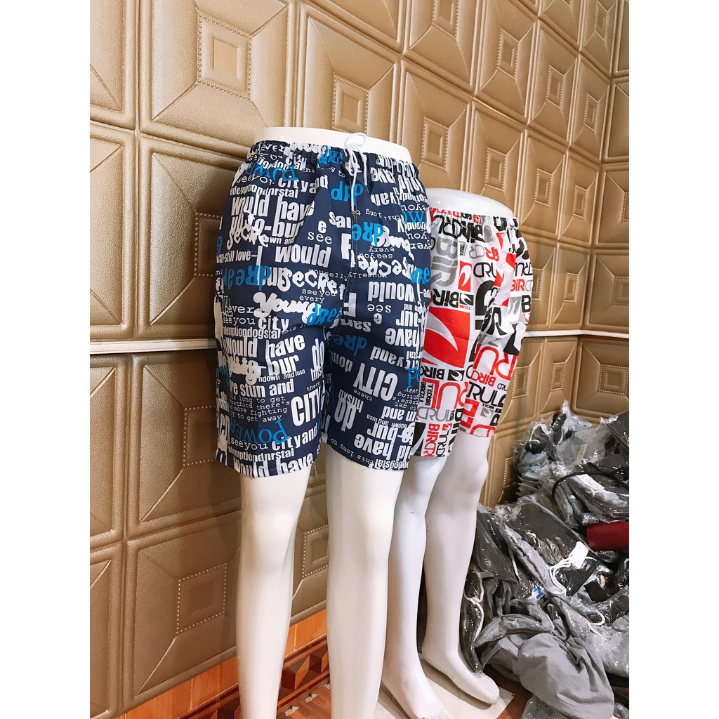 Quần short nam cạp chun vải polyester quần đi biển overs size đến 80kg AT73