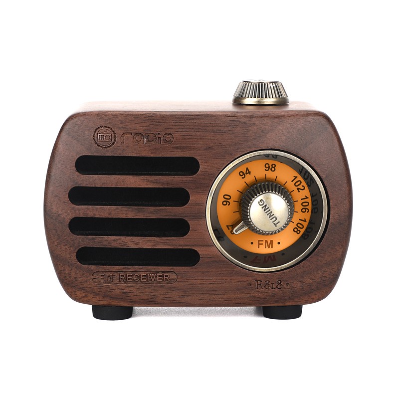 Mini Vintage Retro Wood FM SD MP3 Bluetooth Transistor Rechargeable Radio with Speaker, R818(Walnut Wood)