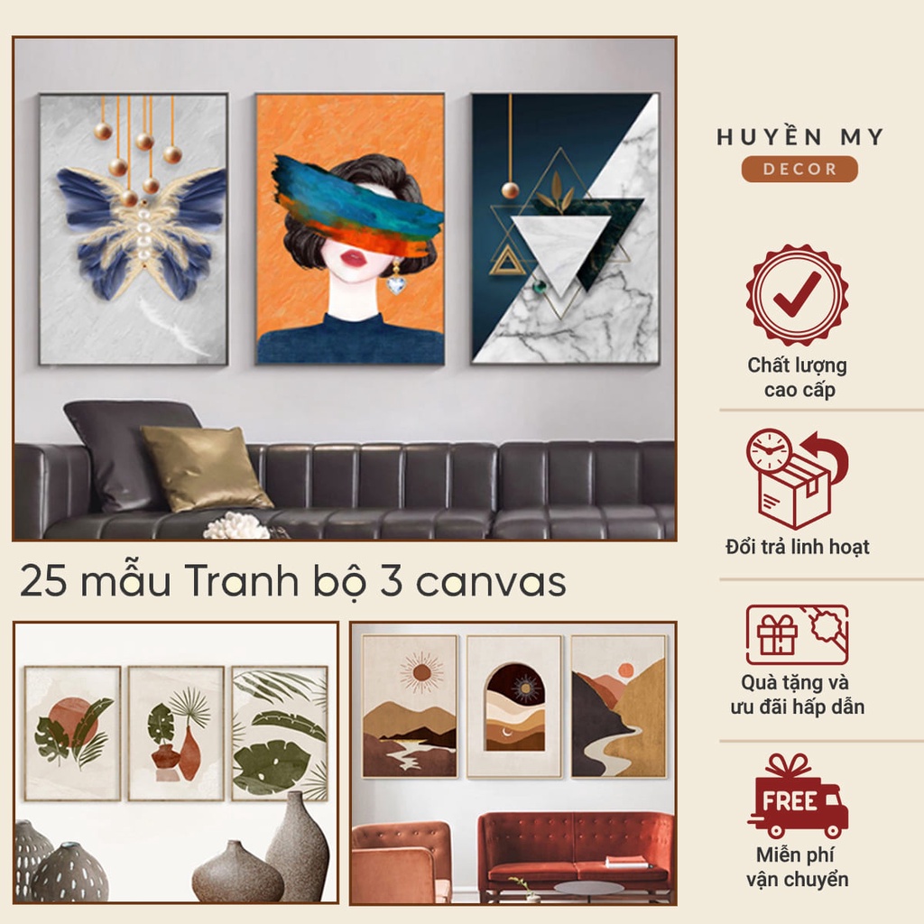 (25 mẫu) Tranh bộ 3 canvas trang trí phòng khách, phòng ngủ, phòng ăn in mực UV cao cấp