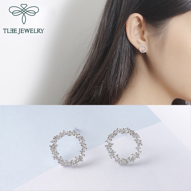 Khuyên tai bạc TLEE Blue sea nạm đá cao cấp, sang trọng TleeJewelry B0129
