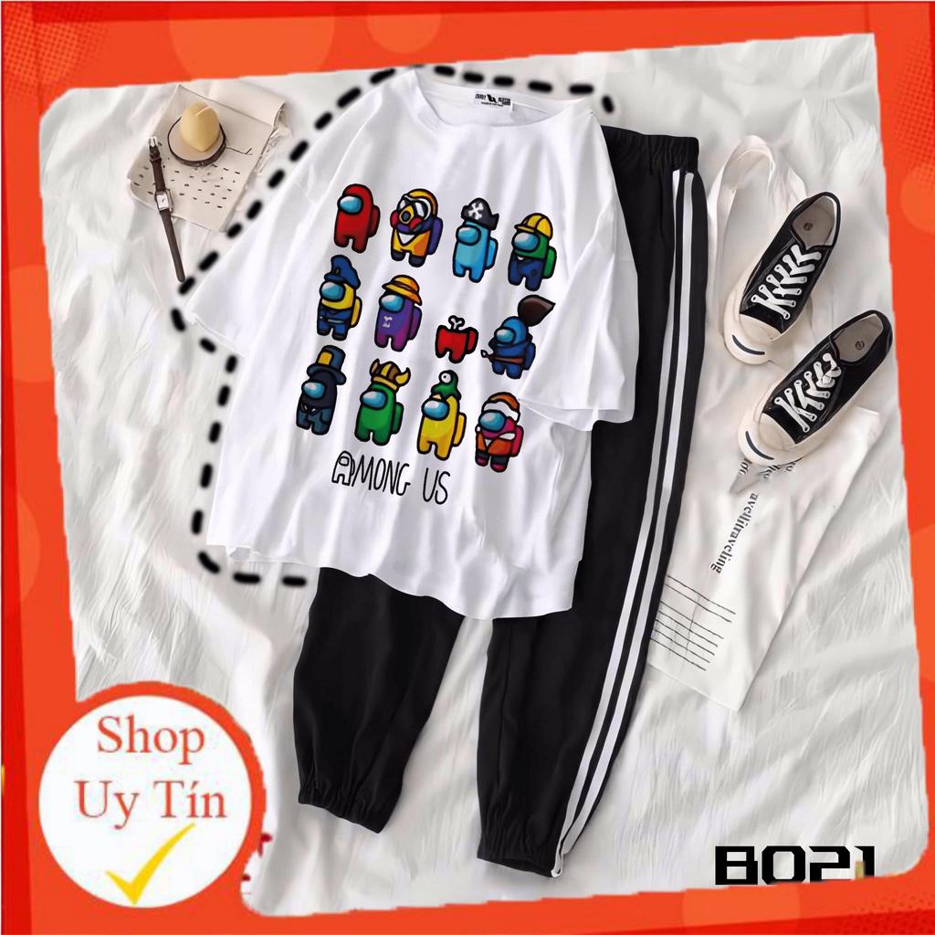 Set Áo Thun Unisex Tay Lửng Quần Kẻ 3 Sọc, Quần Ulzzang 2 sọc , Quần Bo Gấu