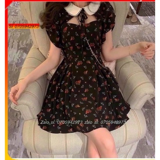 Đầm Hoa Nhí Hở Ngực Có cổ vintage