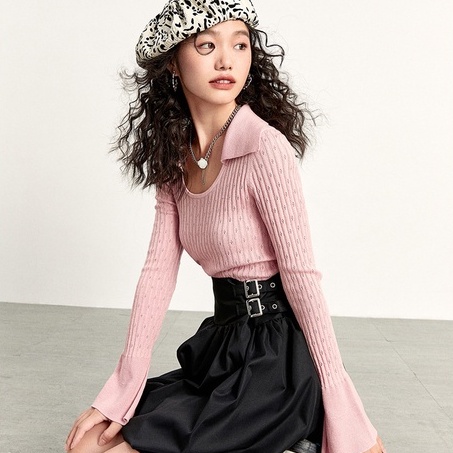 ZHELIHANGFEI Áo Sweater Tay Dài Cổ POLO Dáng Ôm Thời Trang Trẻ Trung