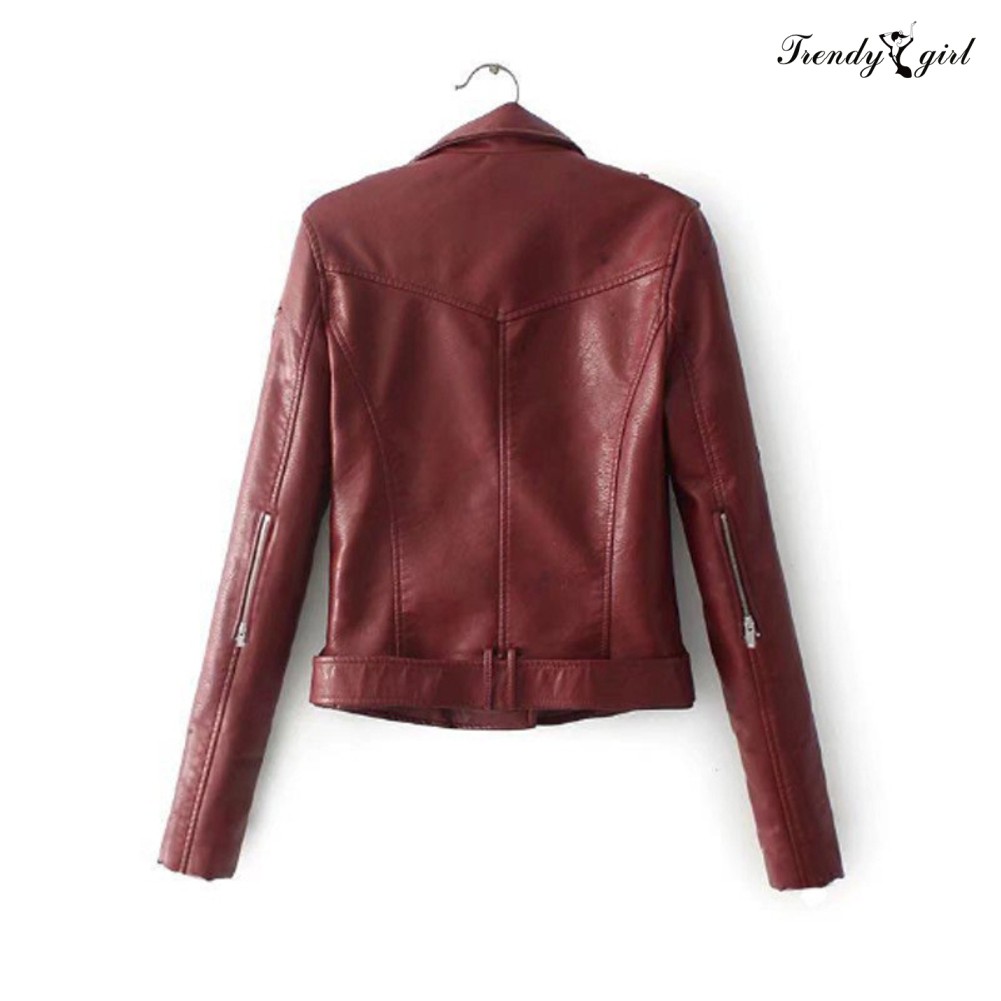 Áo khoác da giả tay dài màu trơn thời trang dành cho nữ