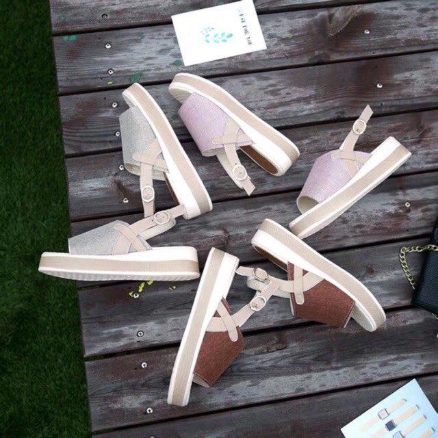 Sandal quai ngang vải dù đế bánh mì thời trang