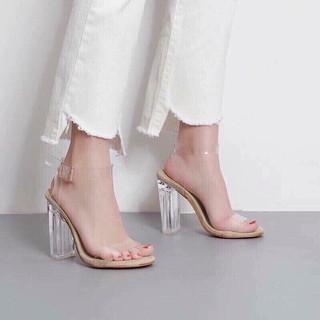 🆘 Sandal trong suốt gót vuông 10 phân giày cao gót màu nude hàng cao cấp full box