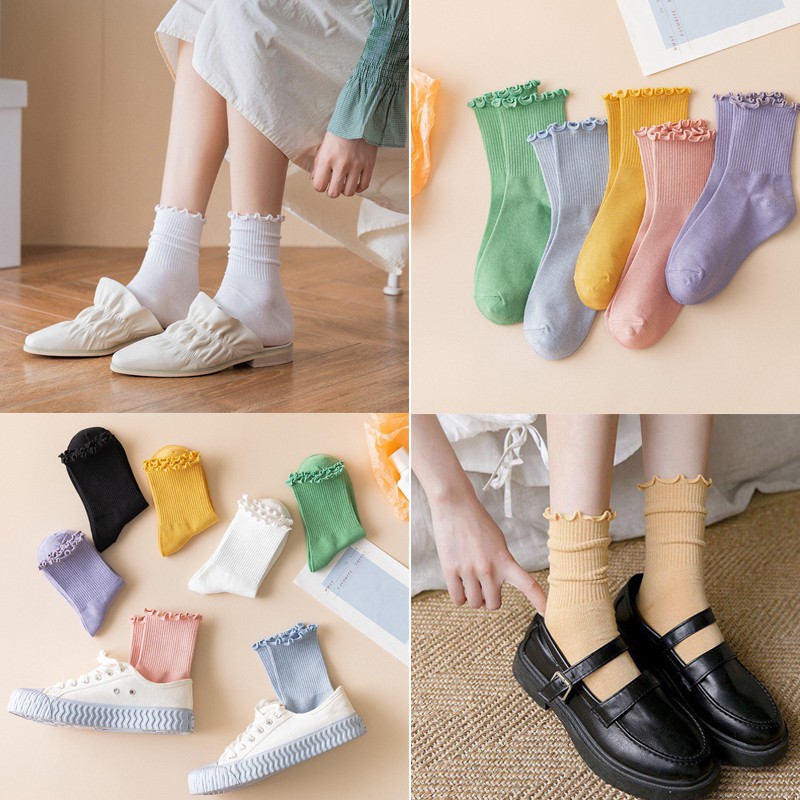 Set 5 đôi tất cổ cao Mivino vớ nam nữ thể thao hàn quốc in chữ cực ngầu