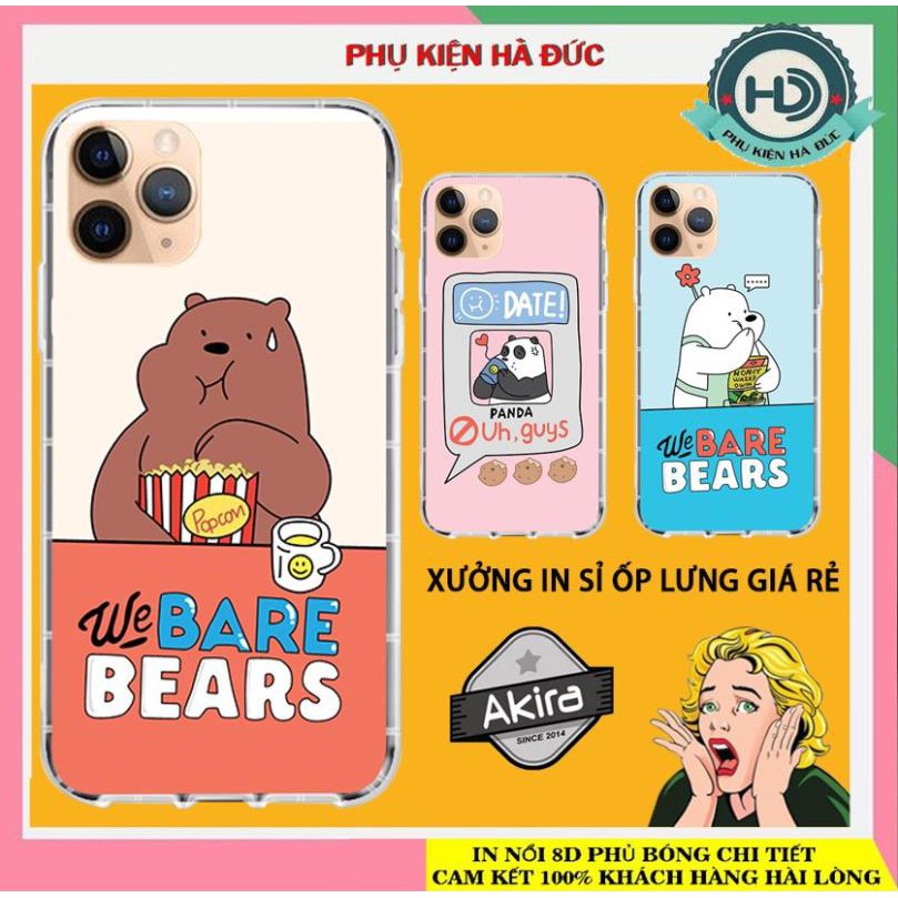 Ốp We bare bears nâu / hồng /xanh  -   Chất Dẻo Chống Sốc - Akira xưởng in sỉ ốp lưng giá rẻ