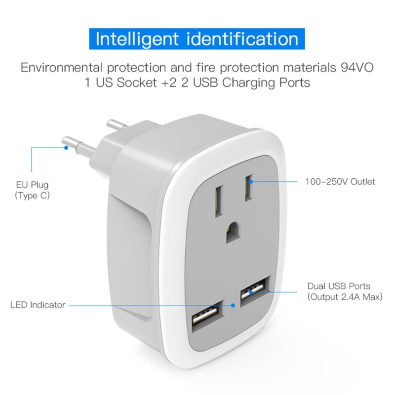 Ổ Cắm Sạc Chuyển Đổi 2 Cổng USB P Pua US Sang EU / UK / IT / for CH