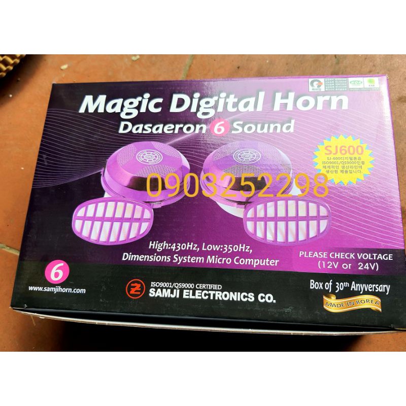 Còi ngân 6 tiếng 12v 24v Hàn Quốc Samji xịn chất lượng cao