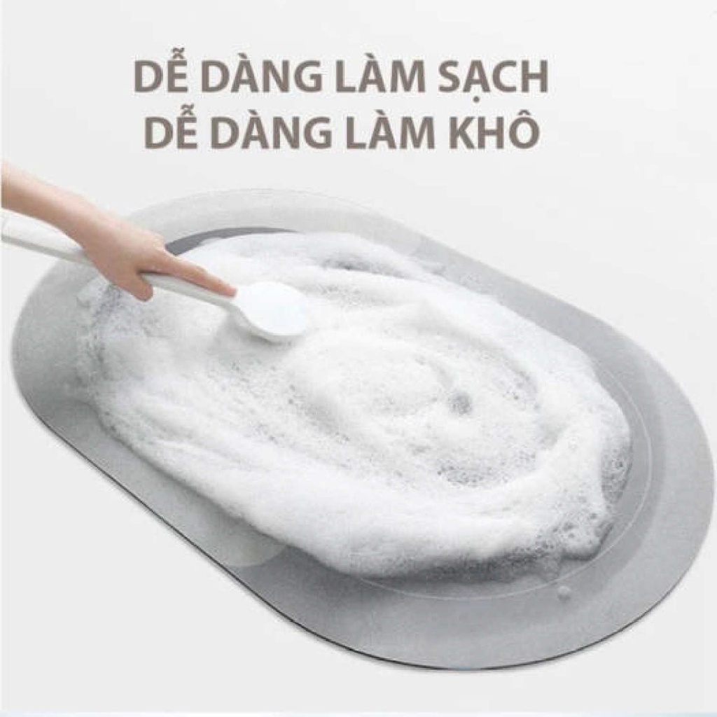 Thảm lau chân hình oval siêu thấm hút, khô chân nhanh, chống trơn trượt để nhà tắm nhà bếp