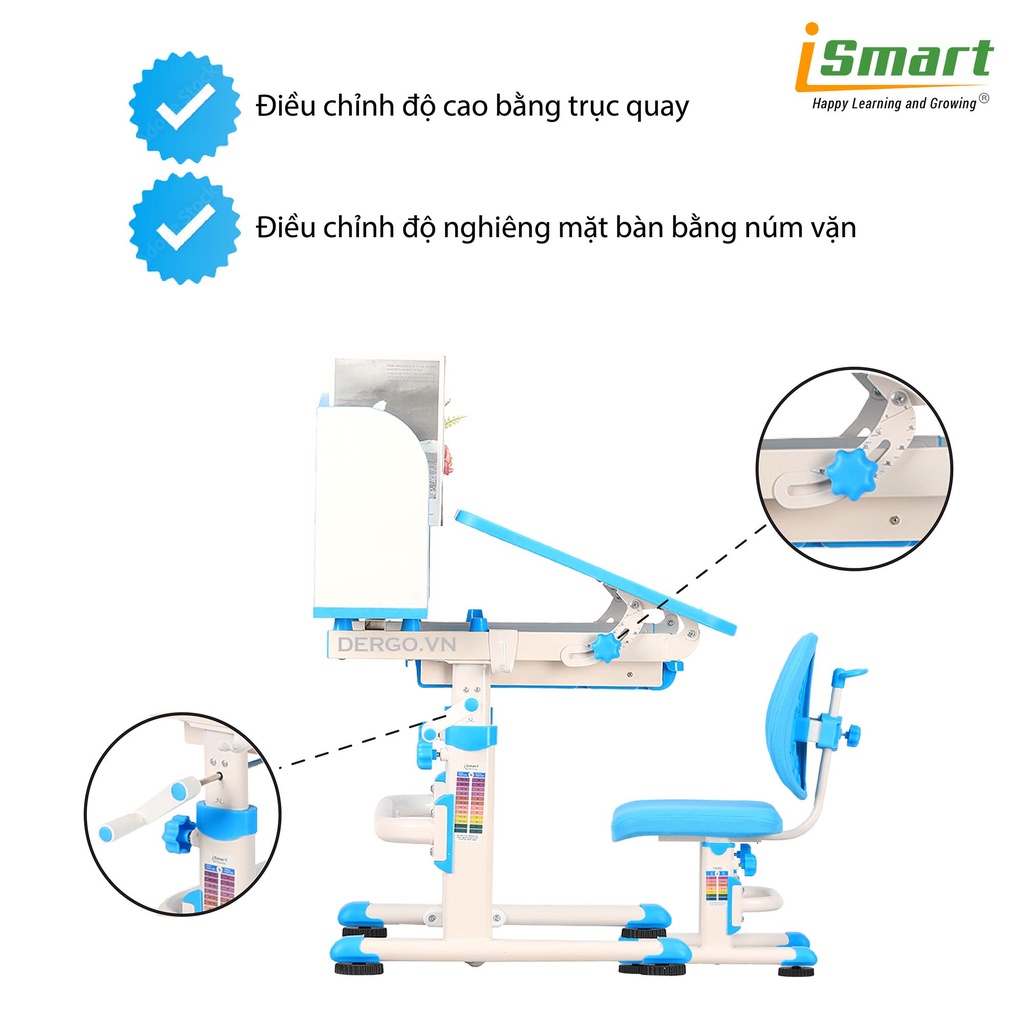 [Chính hãng D'Ergo] Bộ bàn ghế học chống gù, chống cận iSmart D8S-Pro - Phiên bản mới