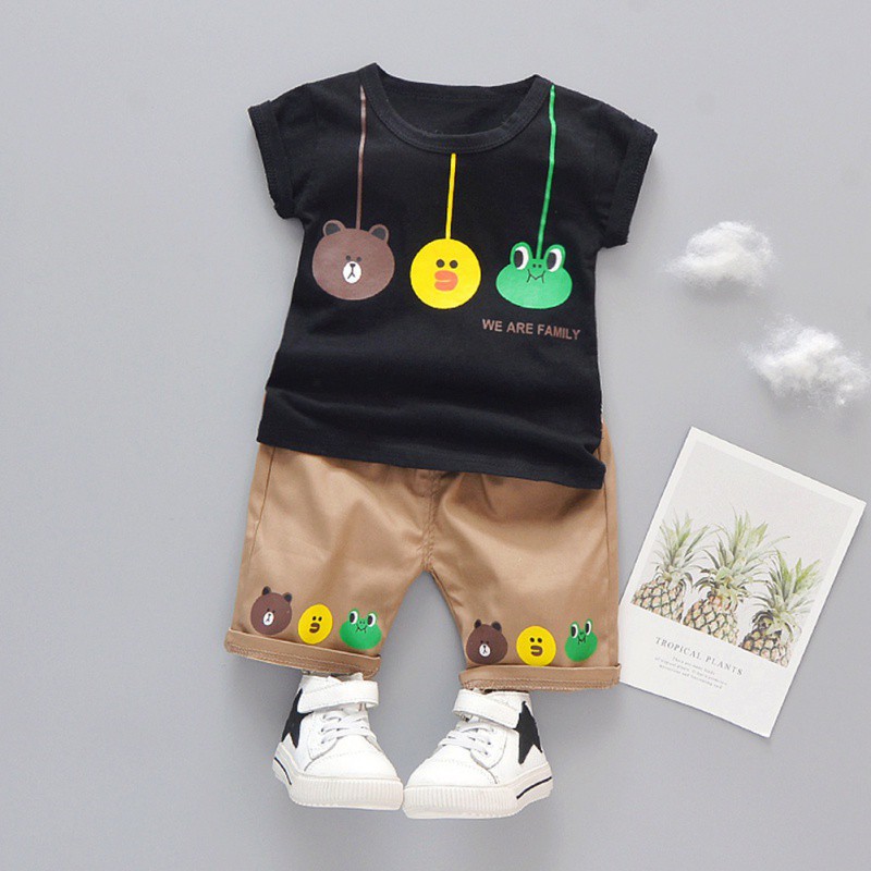 Bộ áo thun in hình động vật + quần ngắn thời trang cho bé trai
