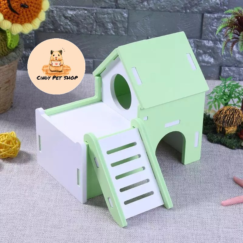 Nhà ngủ gỗ lắp ráp 2 tầng cho Hamster thiết kế đơn giản nhẹ nhàng