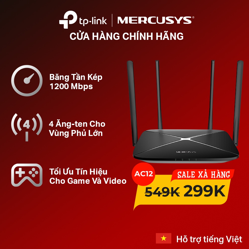 Bộ Phát Wifi Mercusys AC12 Băng Tần Kép Chuẩn AC 1200Mbps