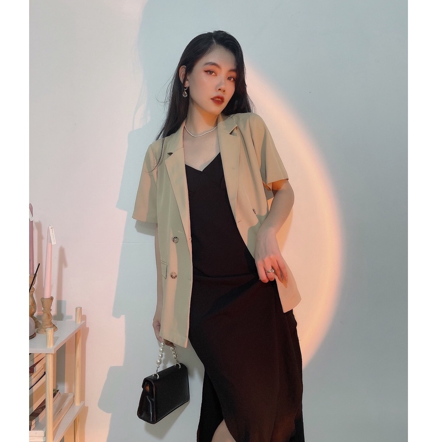 Áo khoác blazer nữ Méo shop dáng cộc tay túi nắp form xuông nhiều màu kiểu Hàn Ulzzang